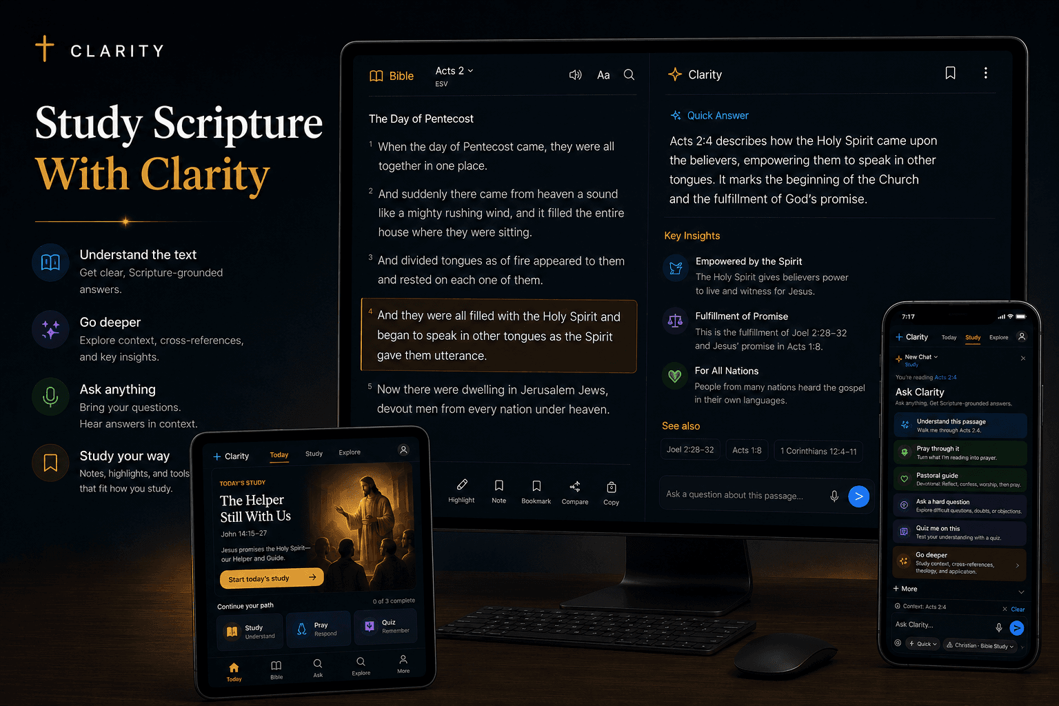 Ask Clarity a Bible question on multiple devices