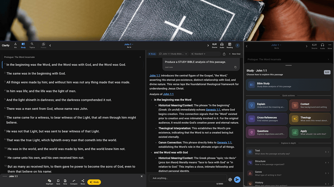 Clarity Bible study with Scripture and an answer side by side